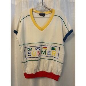 VTG 80s 90s Summer Sportswear BeachShirt Blouse Size L Kitsch Fun Retro